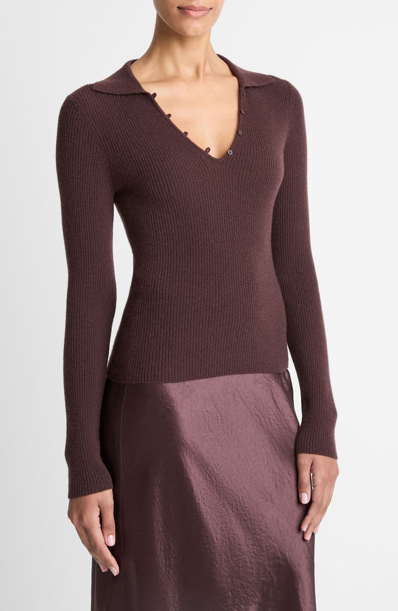 Vince Rib Cashmere & Silk Polo Sweater, Alternate, color, Fig