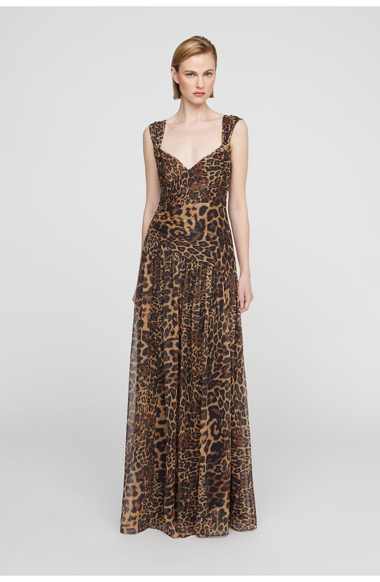 HALSTON Claudia Chiffon Gown, Alternate, color, Leopard