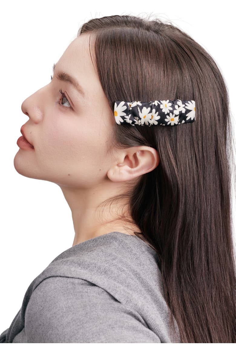 Daisy Silk Hair Barrette Clip, Alternate, color, Black & White