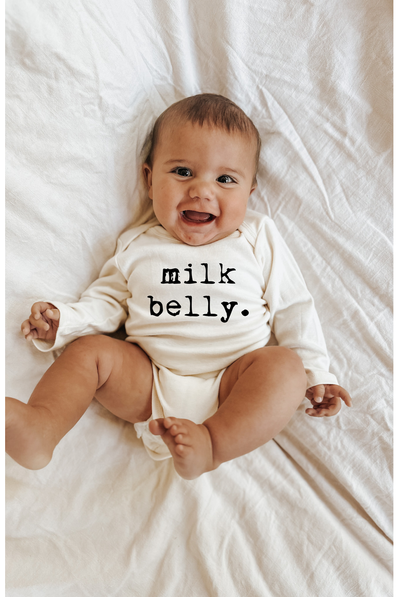 Milk Belly - Organic Long Sleeve Baby Bodysuit, Alternate, color, Natural Black Lettering
