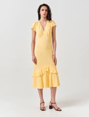 Ghost London Corinne Frill Crepe Midi Dress