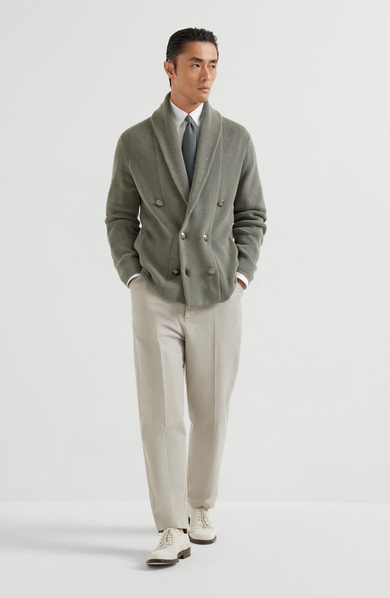 Brunello Cucinelli Cardigan with metal buttons, Alternate, color, Khaki