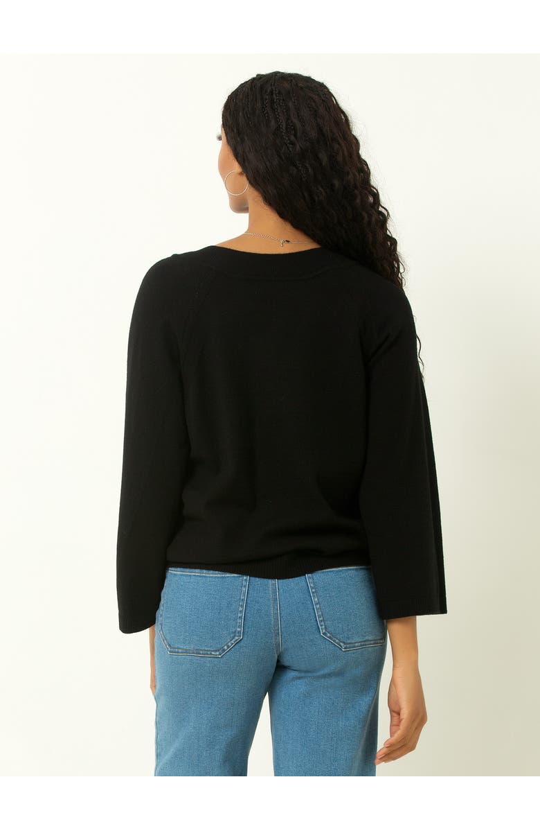 Single Stitch Drop Shoulder V-Neck Sweater, Alternate, color, Black