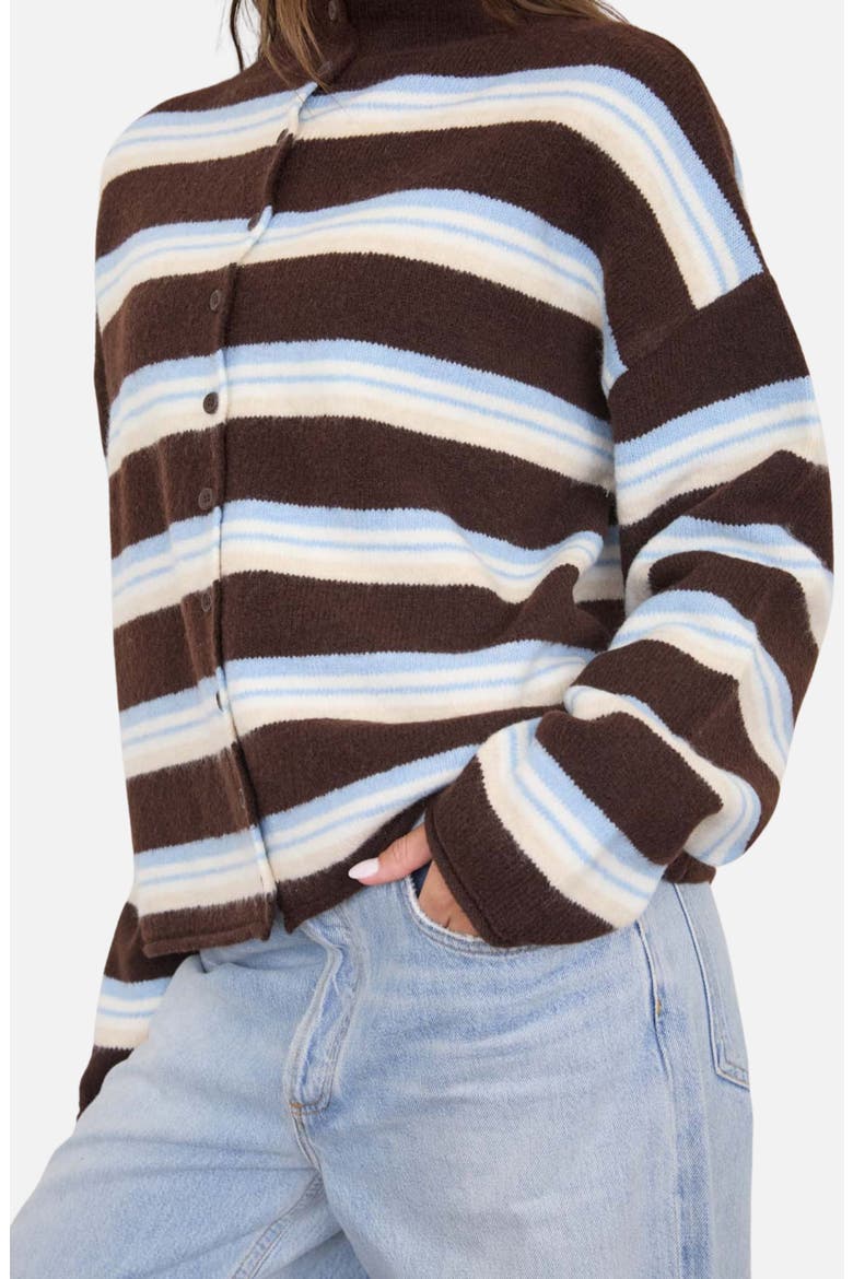 Stripe Mock Neck Cardigan, Main, color, BROWN MULTI
