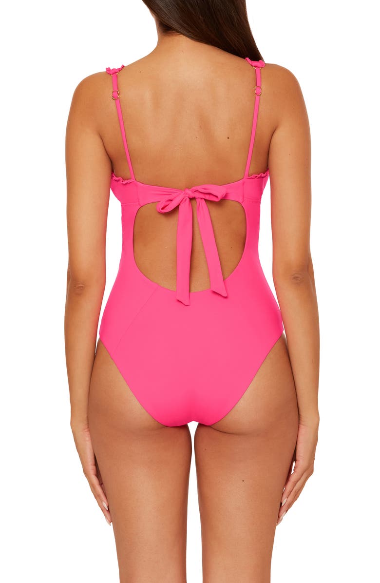 Becca Frills Plunge One-Piece Swimsuit, Alternate, color, Punch