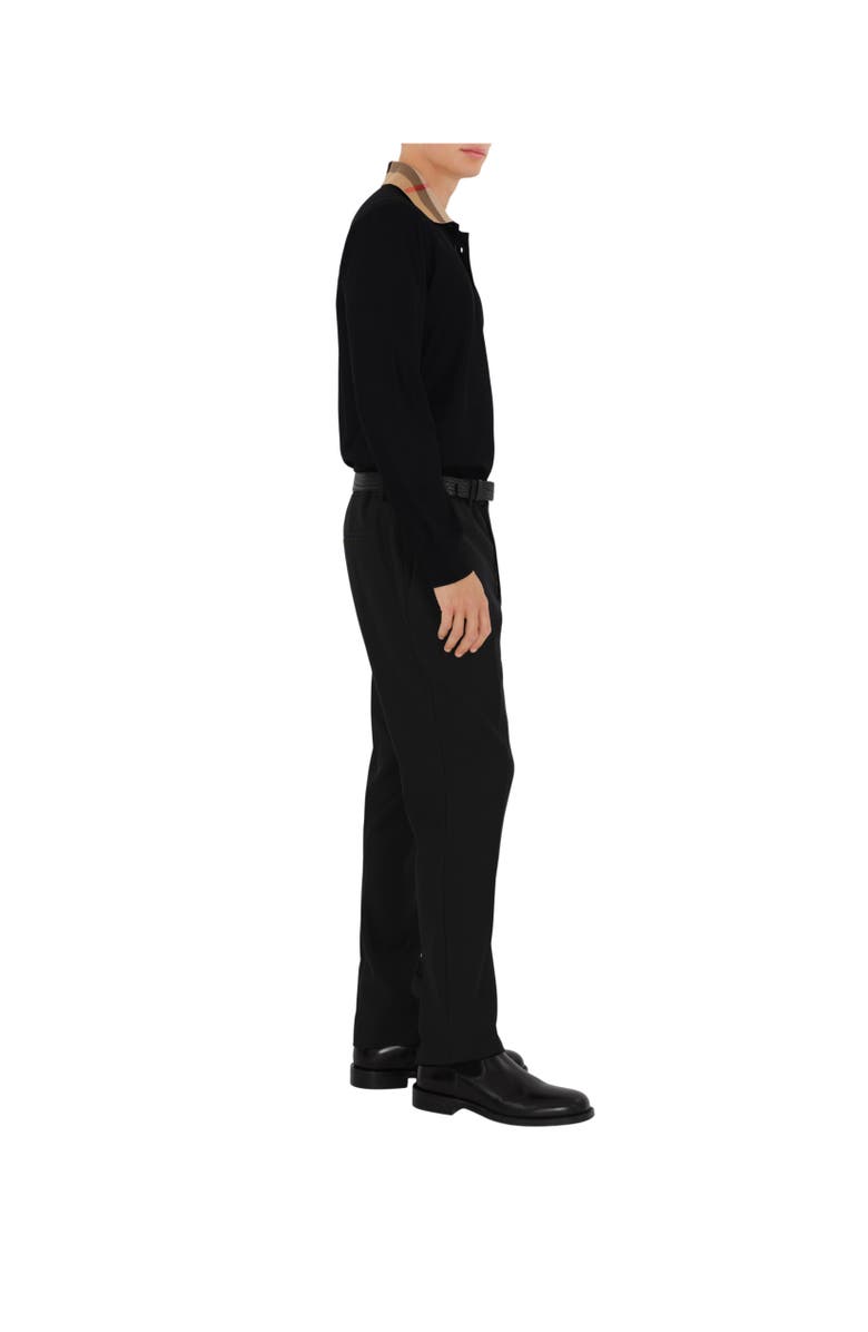 Burberry Long-sleeve Check Collar Cotton Polo Shirt, Alternate, color, Black