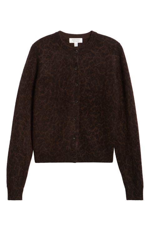 Brushed Leopard Print Cashmere Cardigan