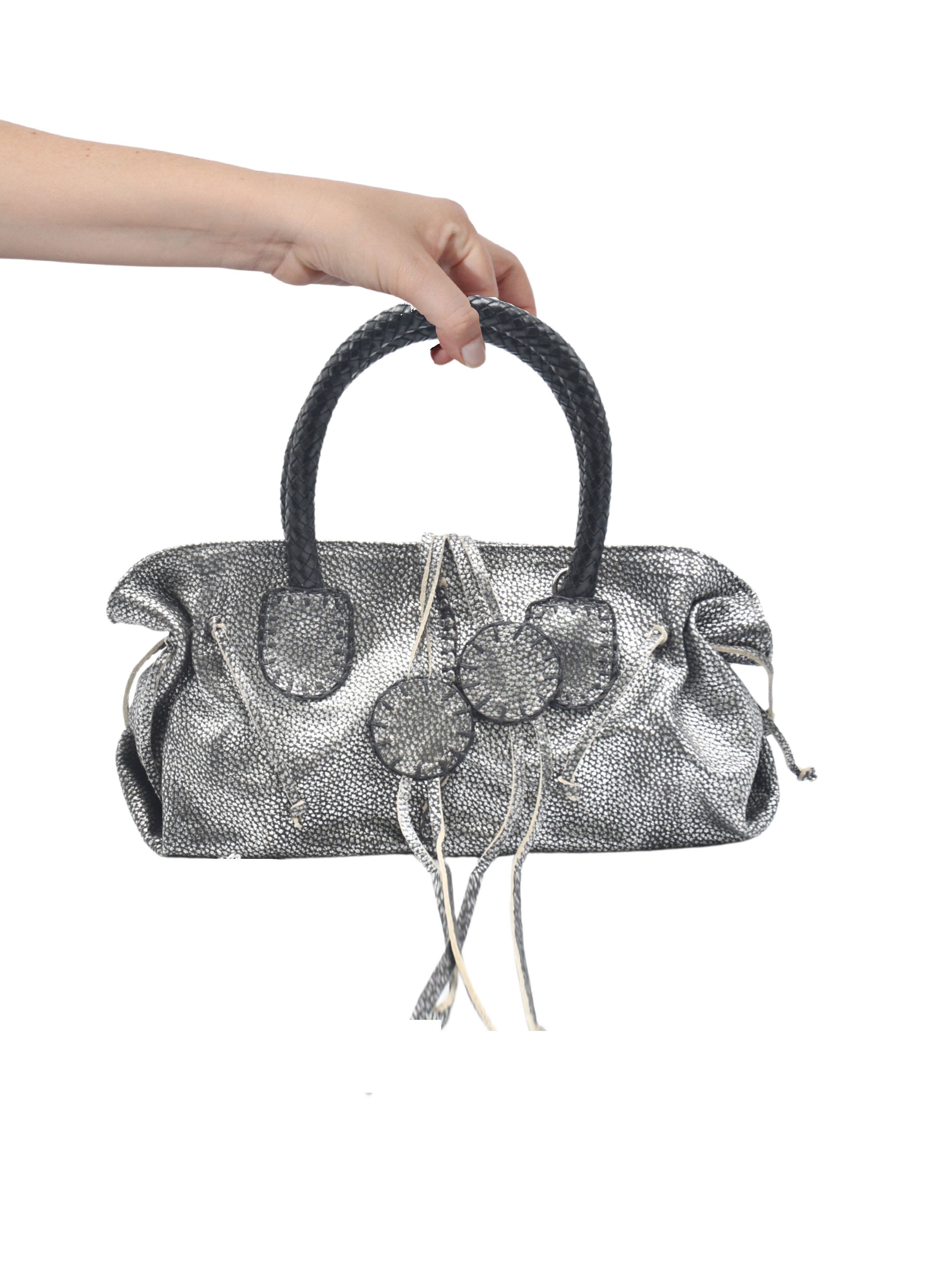 Carlos Falchi Mini Satchel Top Grain Leather Bag, Alternate, color, Roman Chrome