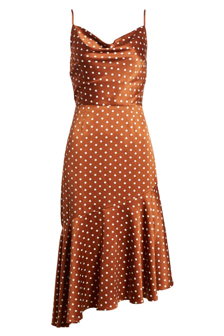 Cowl Neck Midi Dress, Alternate, color, RUST DOT