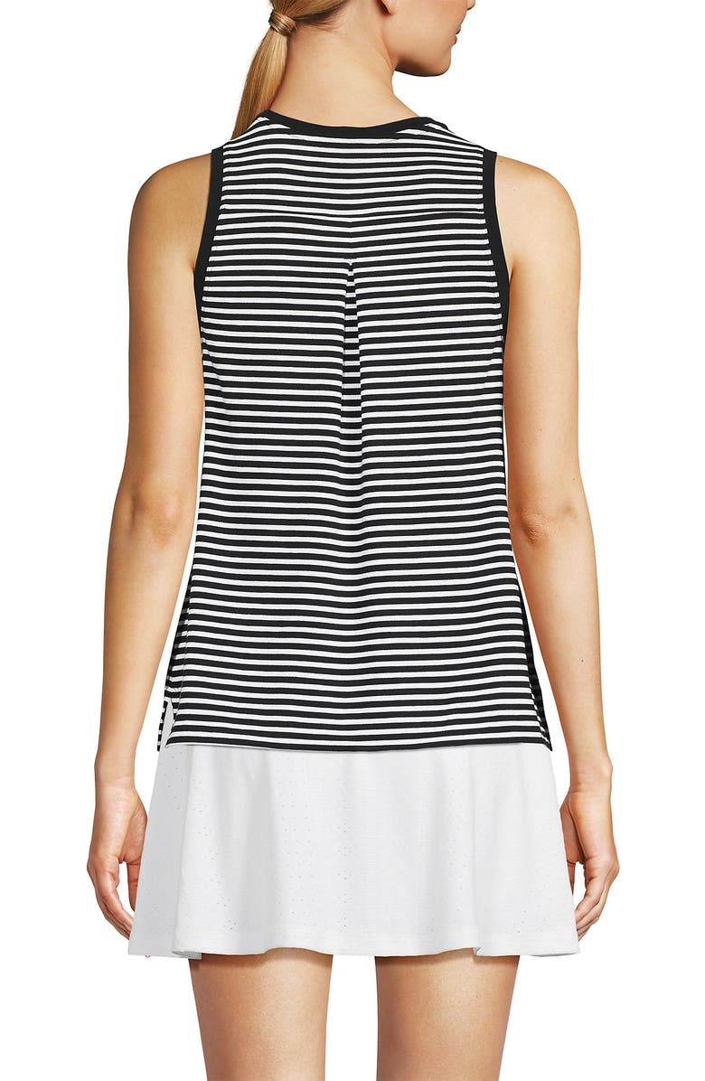Lands
 End Power Performance Crewneck Tank Top, Alternate, color, Black/White Mini Stripe