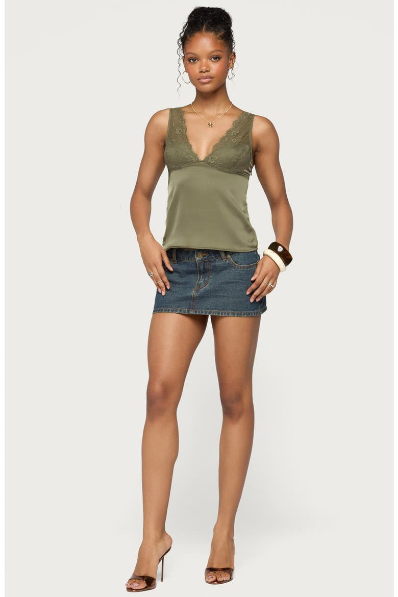 Vikkey Lace Trim Satin Tank, Alternate, color, OLIVE