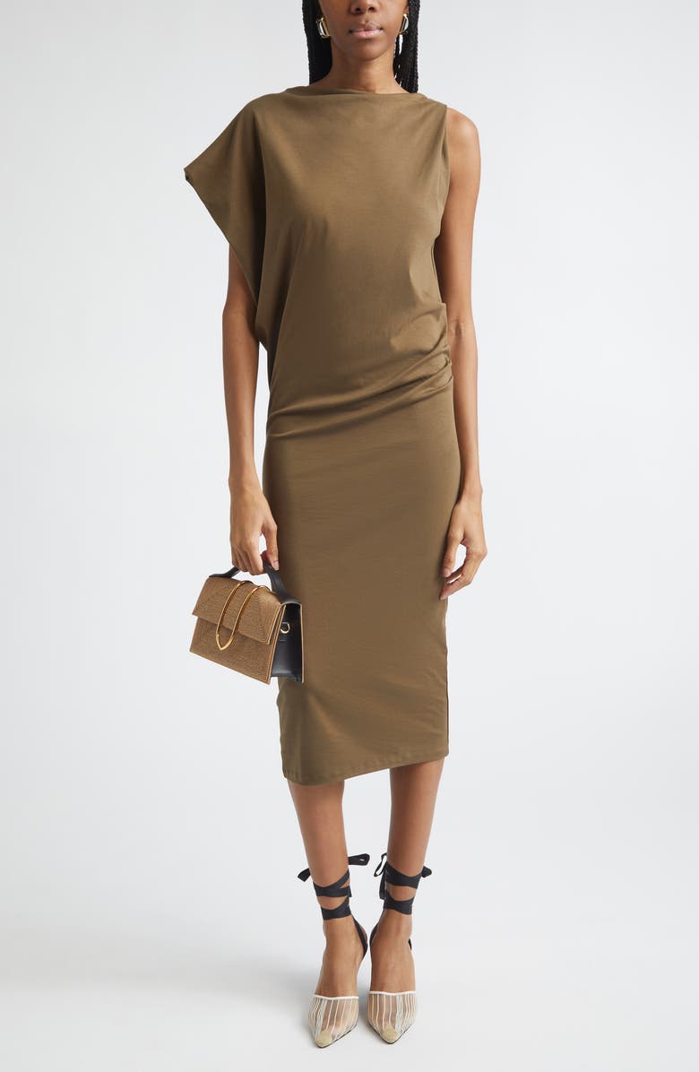 Jacquemus La Robe Draped Jersey Dress, Alternate, color, Dark Khaki