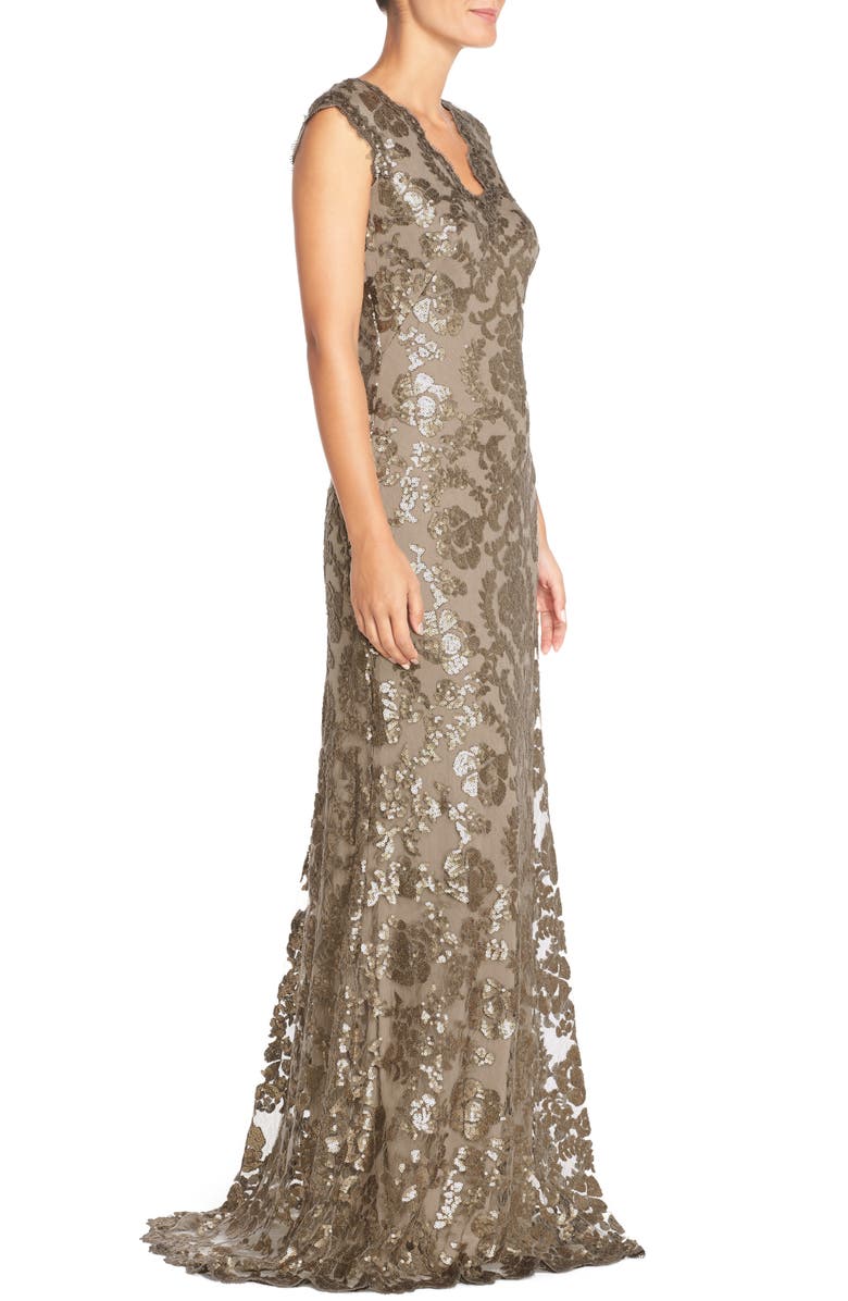 Tadashi Shoji Sequin Lace Gown, Alternate, color, 