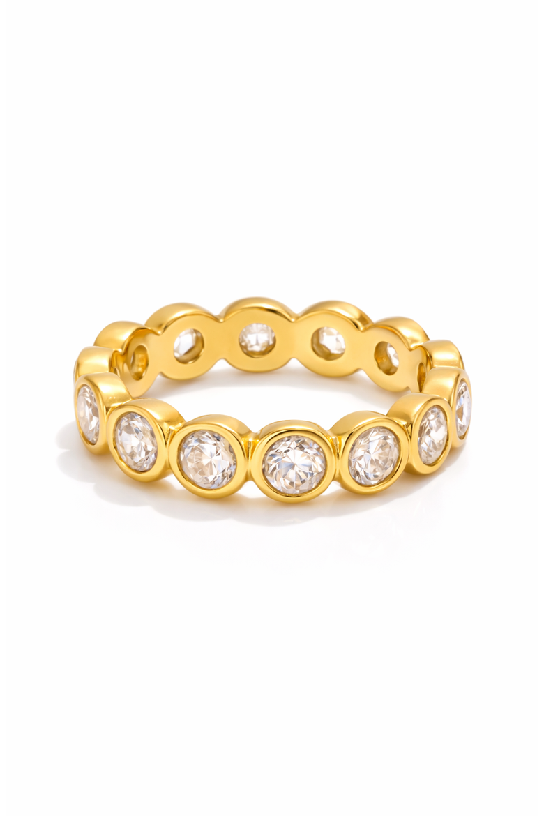 Stainless Steel Round Cubic Zirconia Bezel Eternity Ring, Main, color, Gold-Tone