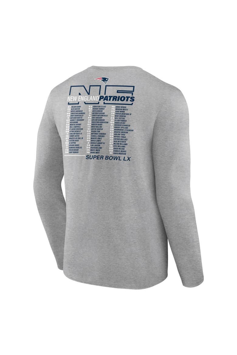 Men's Fanatics  Heather Gray New England Patriots Super Bowl LX Roster Long Sleeve T-Shirt, Alternate, color, Heather Gray