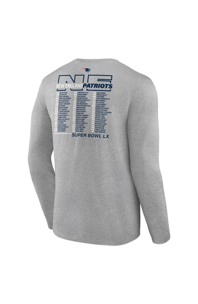 FANATICS Men's Fanatics  Heather Gray New England Patriots Super Bowl LX Roster Long Sleeve T-Shirt, Alternate, color, Heather Gray