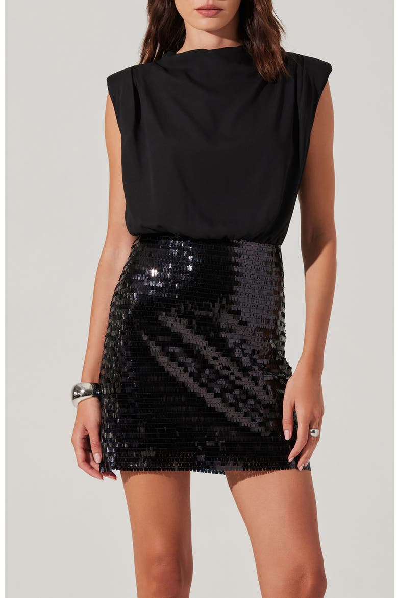 Sequin Skirt Minidress, Alternate, color, BLACK