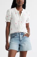 Caslon® Short Sleeve Embroidered Flower Cotton Popover Top