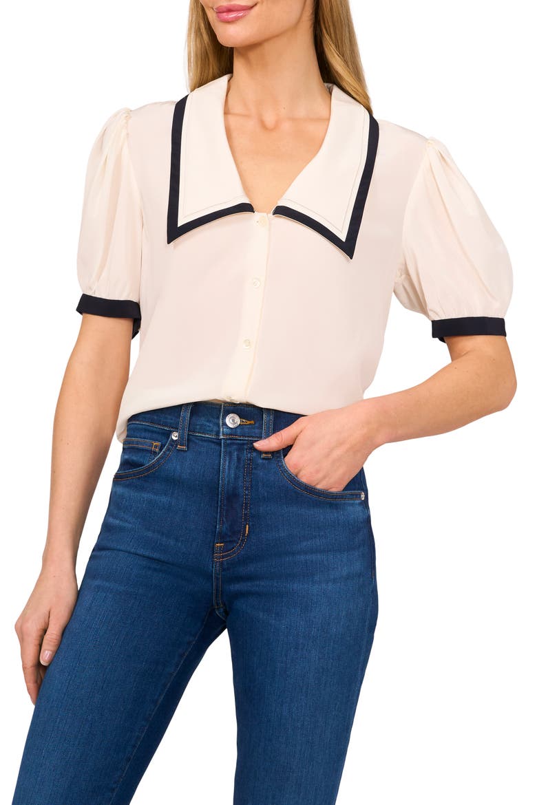 Contrast Trim Georgette Top, Main, color, EGGNOG