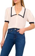 CeCe Contrast Trim Georgette Top