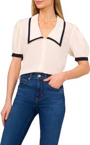CeCe Contrast Trim Georgette Top