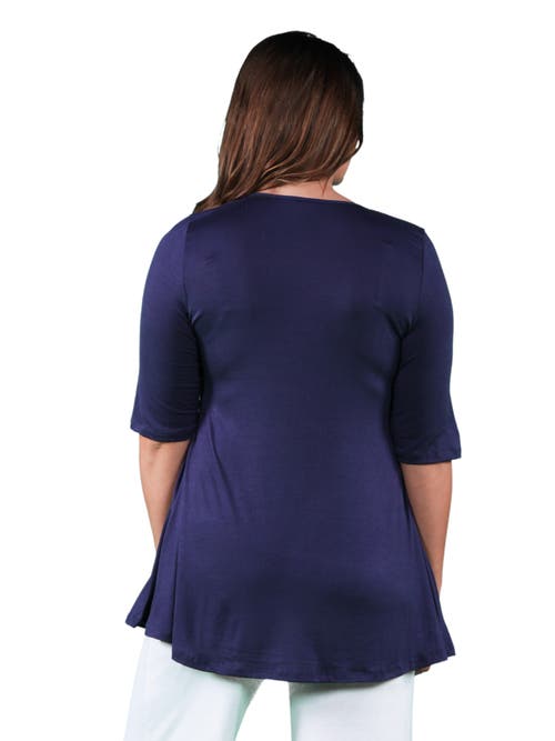 24seven Comfort Apparel Elbow Swing Tunic Top In Blue