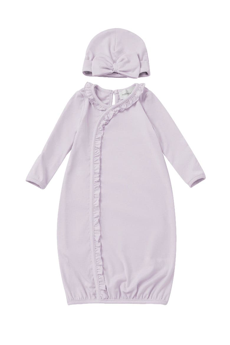 Soft Meadow Newborn Gowns Solid with Matching Hat, Main, color, Purple