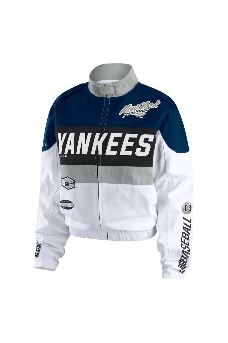 Women's WEAR by Erin Andrews  Navy/White New York Yankees Racing Full-Zip Jacket, Alternate, color, Navy