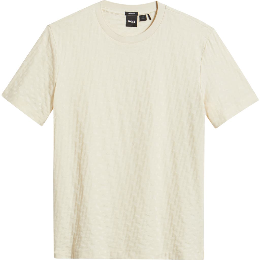 Shop Hugo Boss Boss Thompson Logo Jacquard Cotton T-shirt In Open White