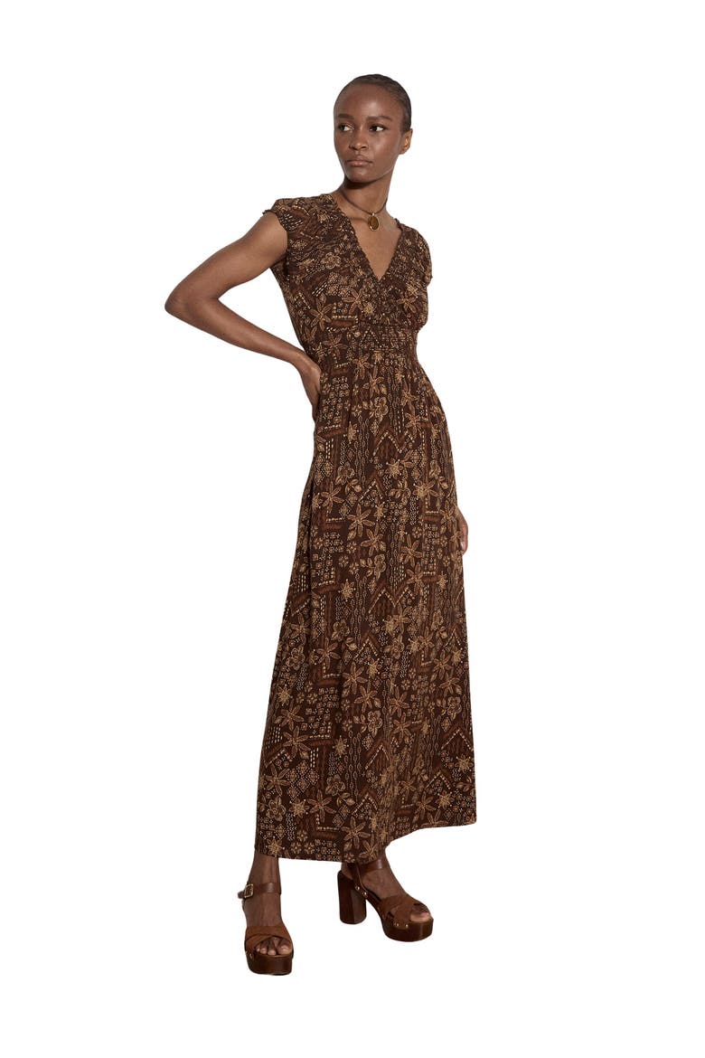 Batik Star Flower Maxi Dress, Main, color, Brown