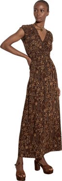 Apricot Batik Star Flower Maxi Dress