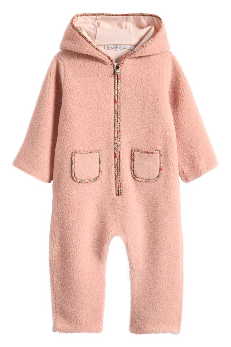 Hooded Faux Shearling Romper, Main, color, PINK