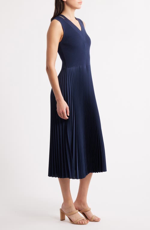 HUGO BOSS BOSS FARRAH SLIT SHOULDER MIXED MEDIA MIDI DRESS 