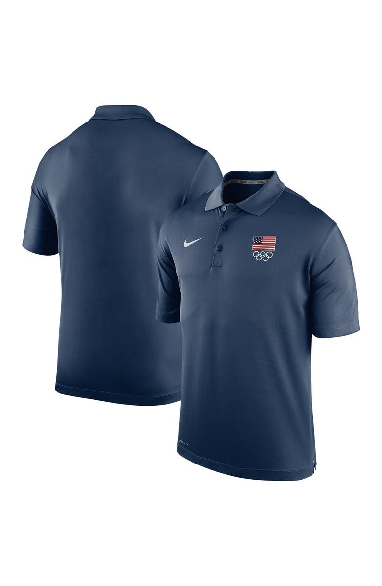 Nike Men's Nike Navy Team USA Olympic Rings Varsity Performance Polo, Main, color, 
