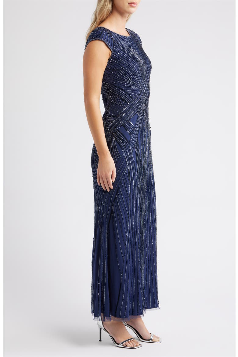 Embellished Cap Sleeve Gown, Alternate, color, BRIGHT NAVY