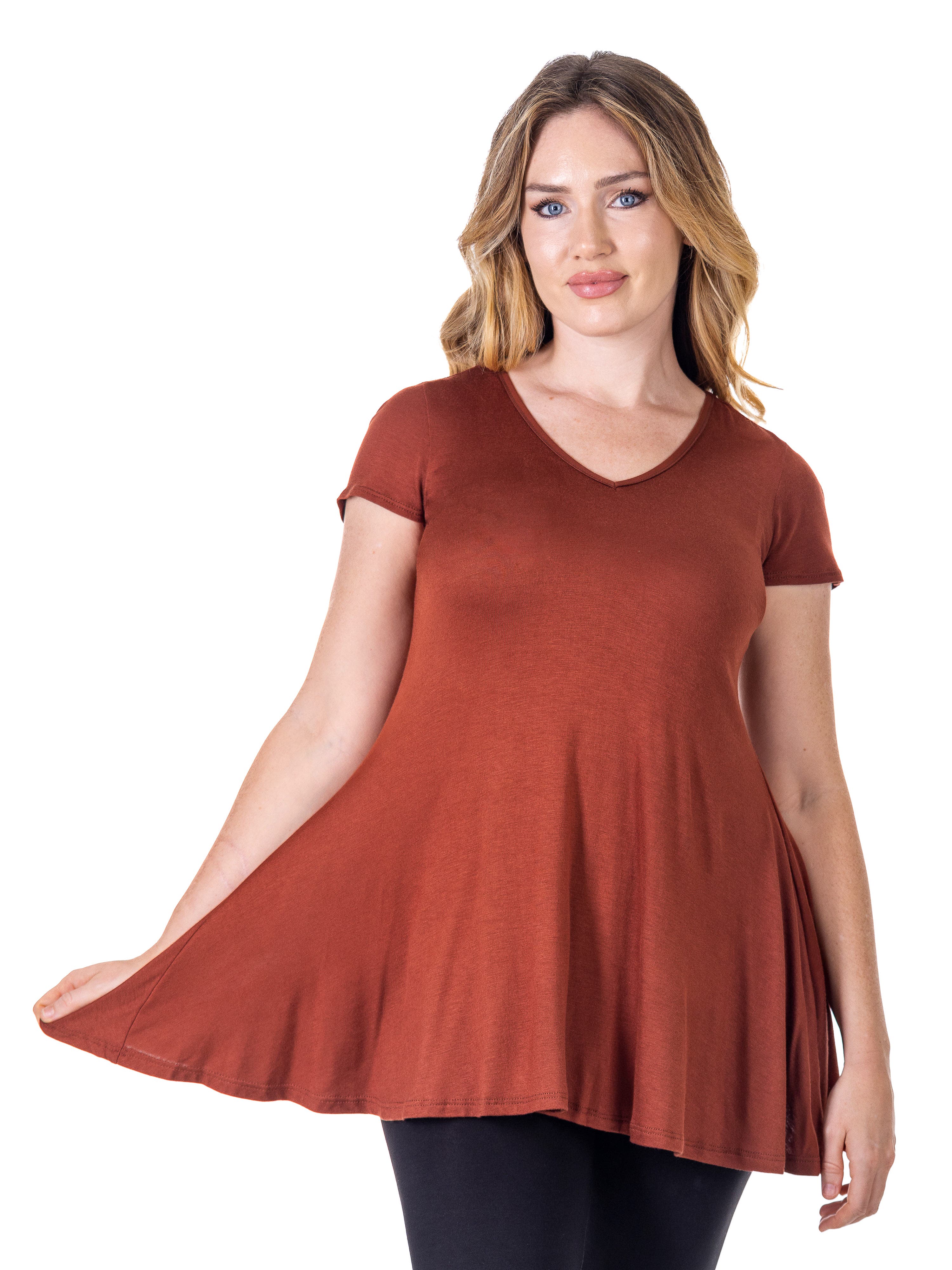 Short Sleeve Loose Fit Tunic Top with V-Neck - image 5