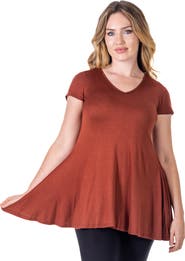 24seven Comfort Apparel Short Sleeve Loose Fit Tunic Top with V-Neck