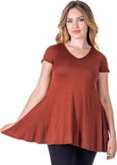 24seven Comfort Apparel Short Sleeve Loose Fit Tunic Top with V-Neck