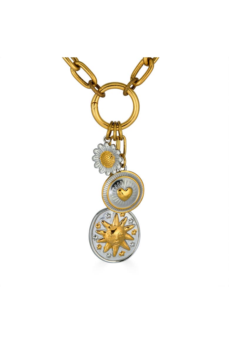 Mixed Metal Charm Cluster Necklace, Alternate, color, Gold
