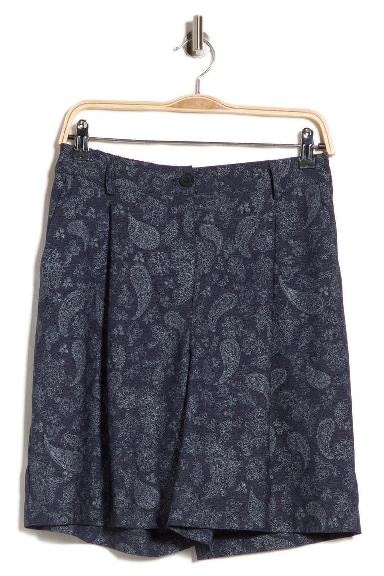 Pleated Stretch Bermuda Shorts, Main, color, DENIM BLUE PAISLEY