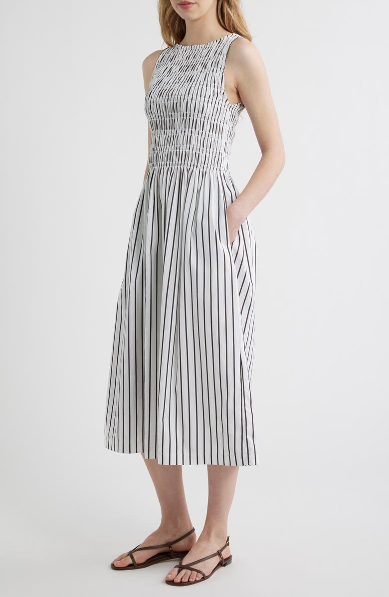 Madewell The Melody Smocked Sleeveless Midi Dress, Alternate, color, White