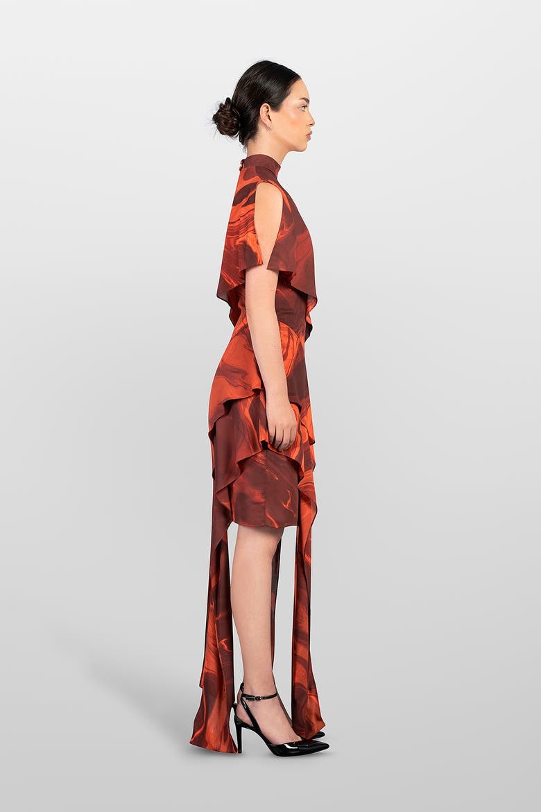 Volant Dress, Alternate, color, Orange
