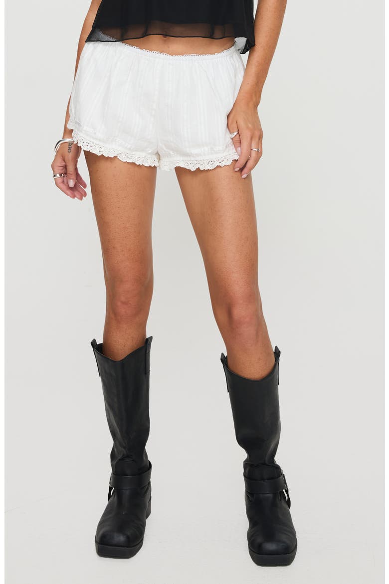 Tonal Stripe Lace Trim Cotton Shorts, Main, color, WHITE
