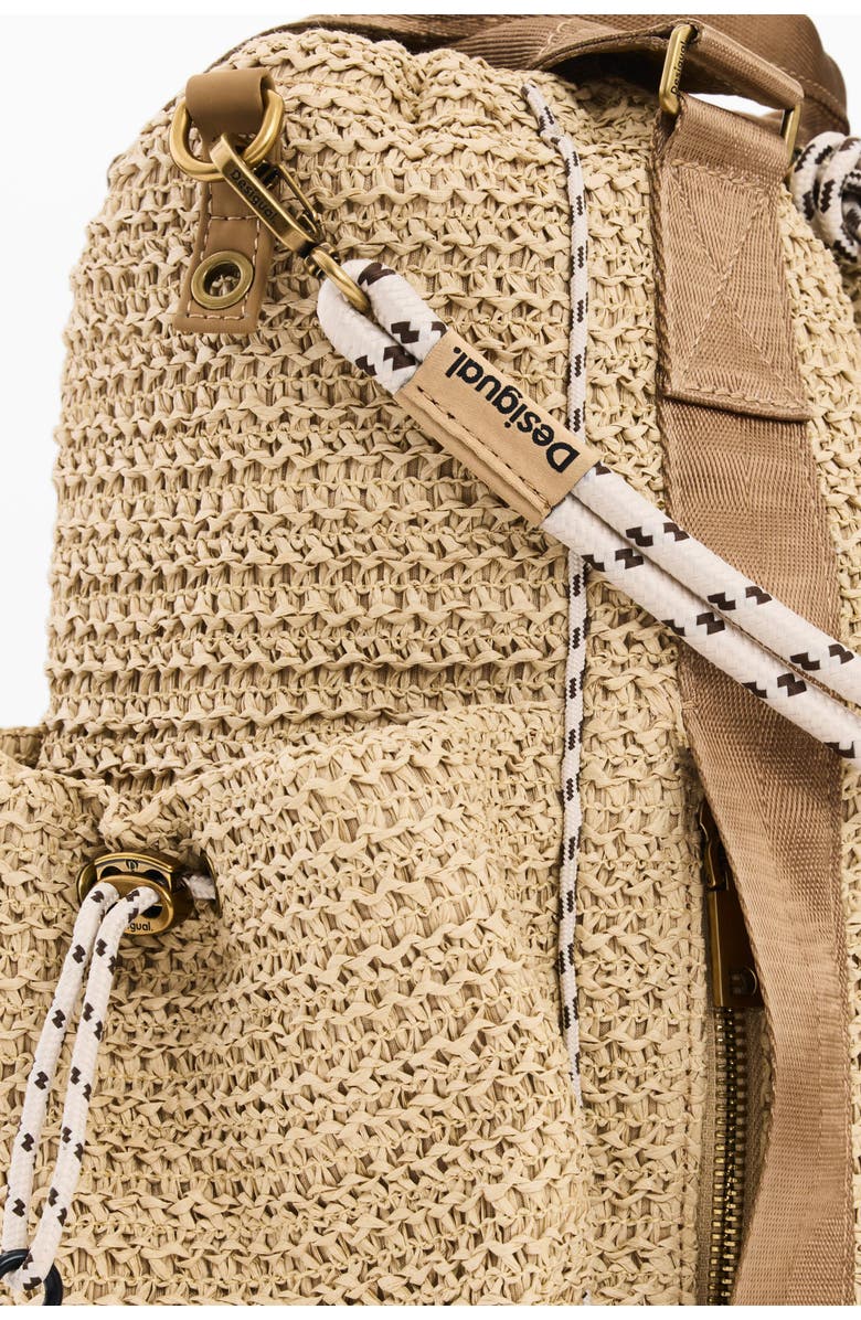 Desigual Medium Voyager Raffia Backpack, Alternate, color, Dark Beige