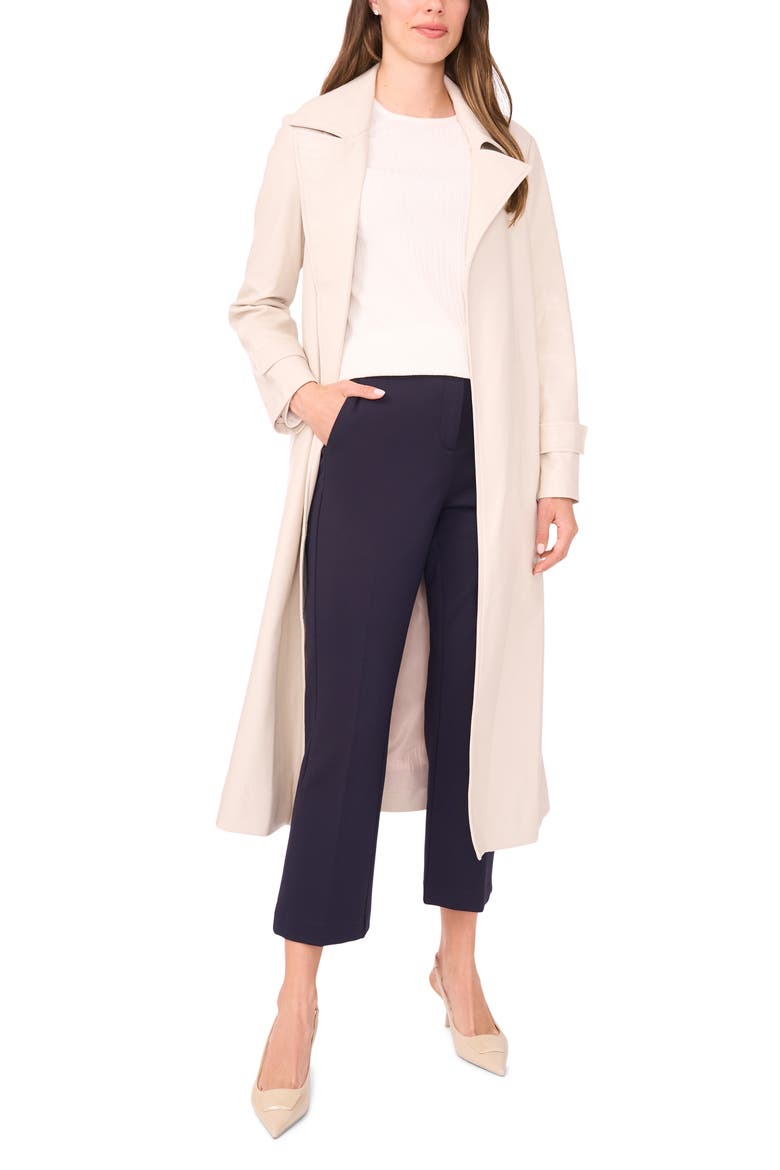 Drapey Faux Leather Belted Trench Coat, Alternate, color, MOONBEAM