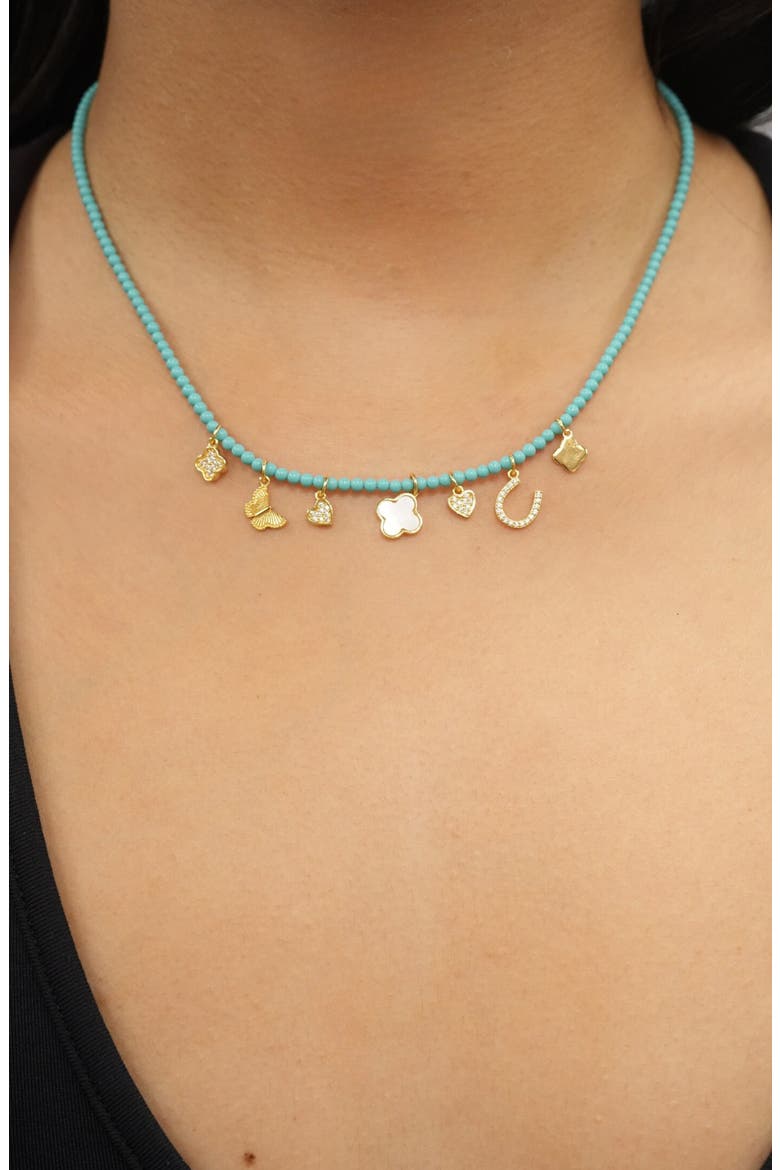 Turquoise Beaded Charm Necklace, Alternate, color, TURQUOISE/ GOLD