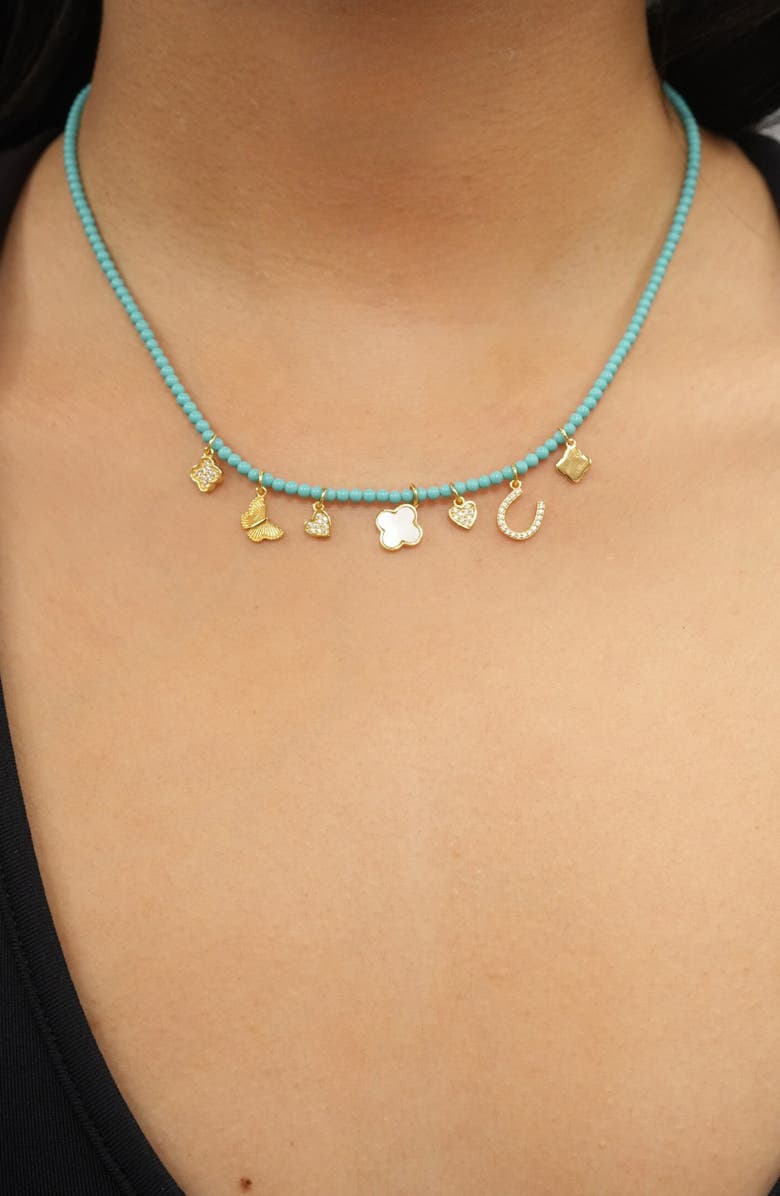 Argento Vivo Sterling Silver Turquoise Beaded Charm Necklace, Alternate, color, Turquoise/ Gold