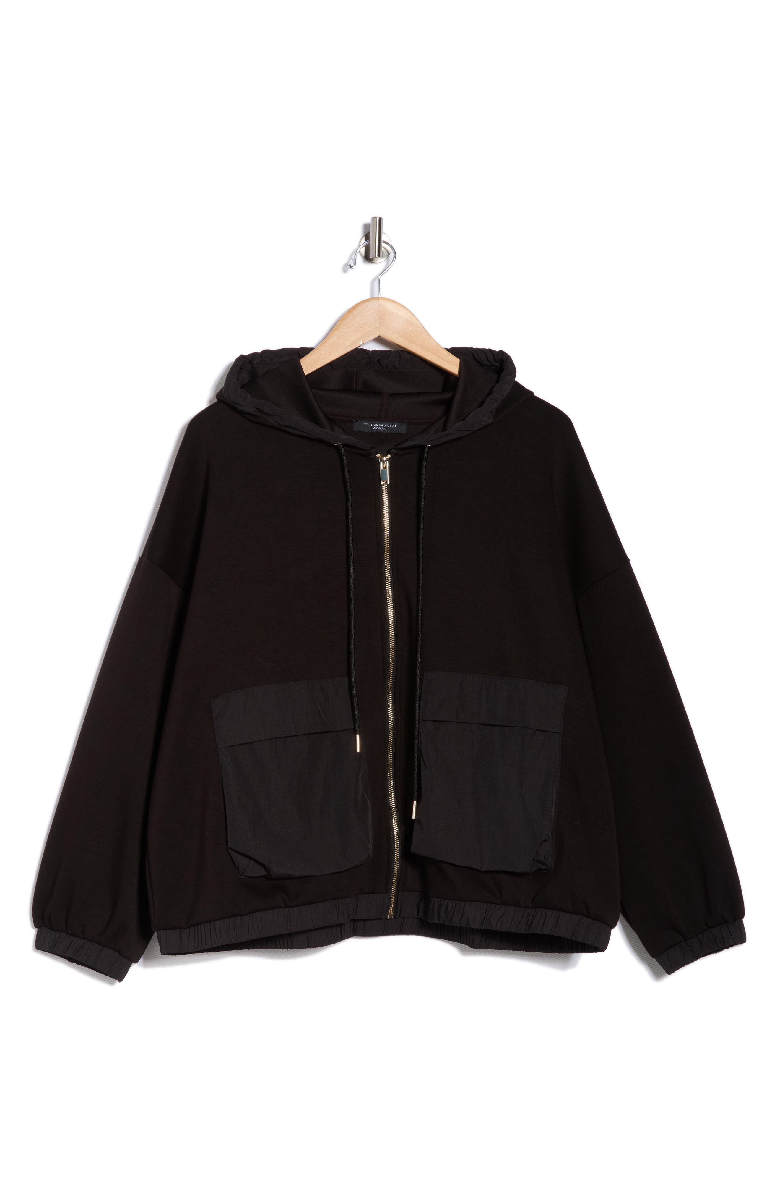 T Tahari Mixed Media Full Zip Hoodie
