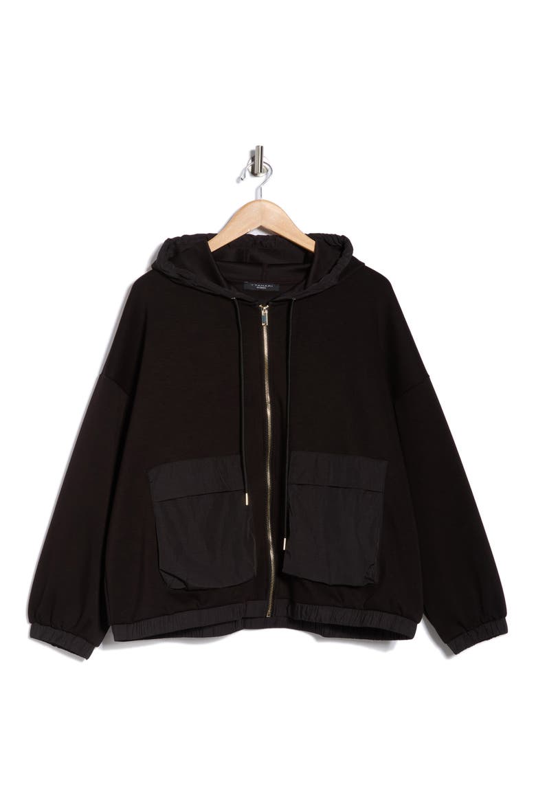 Mixed Media Full Zip Hoodie, Alternate, color, BLACK