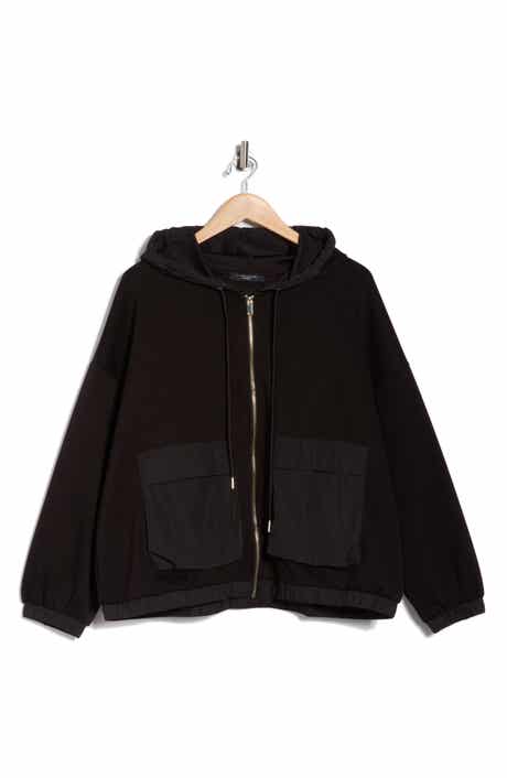 T Tahari Mixed Media Full Zip Hoodie